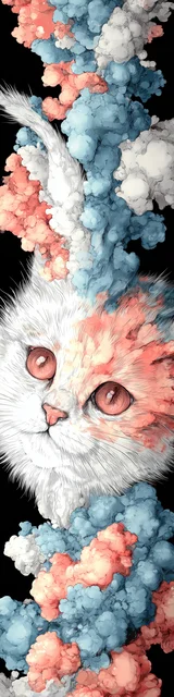 Free printable abstract cloud art bookmark featuring a cat face on abstract blue and orange clouds